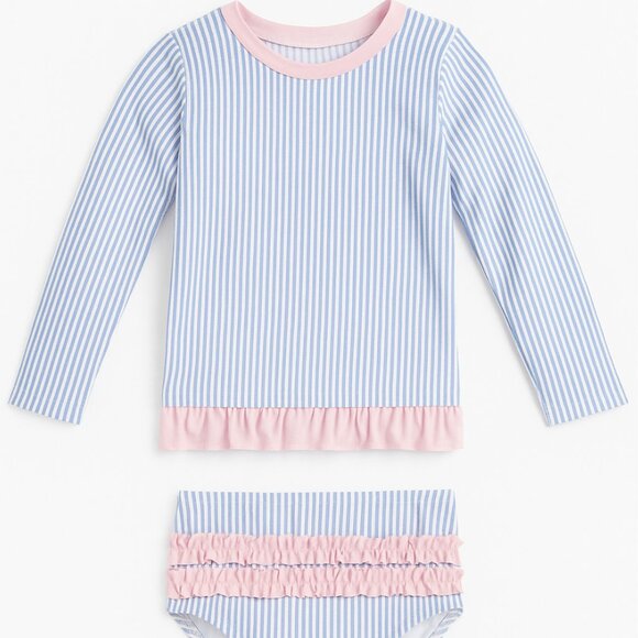 RuffleButts Seersucker Long Sleeve Rash Guard Set – Size 5 - Picture 1 of 4